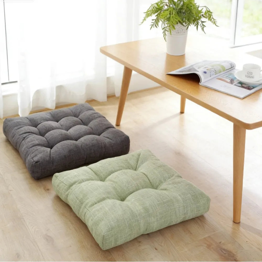 Green Linen Floor Seat Cushion Pillow Gift Round Large Pillows Seating for Adults, Tufted Seat Cushions for Living Room Tatami